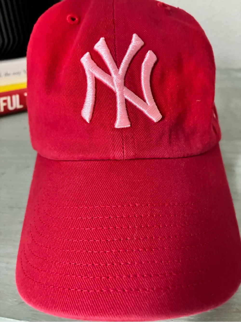 Evereve Red Baseball Cap with Pink NY Logo. Never been worn!! - Picture 2 of 3